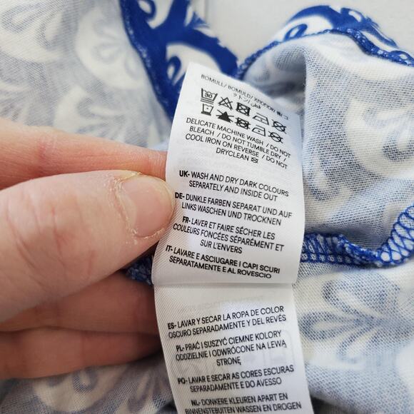 Boden Dress Womens 4 Blue White Button Front Long Sleeve A-Line Scallop Print - Picture 10 of 12